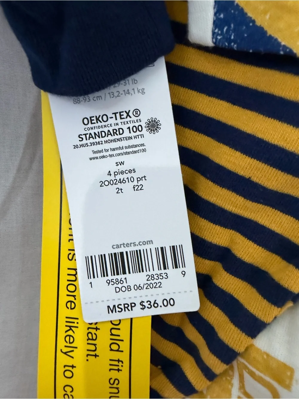 Carter's 2-Piece Pajama Set Boys 2T Cotton Striped NWT